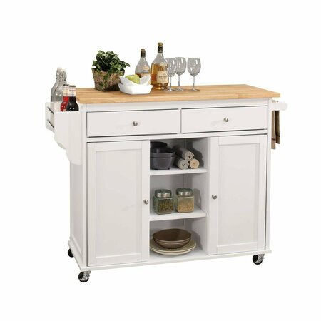 OCEANTAILER Home Roots Kitchen  34 x 47 x 18 in. Rubber Wood & MDF Kitchen Island - Natural & White 286672